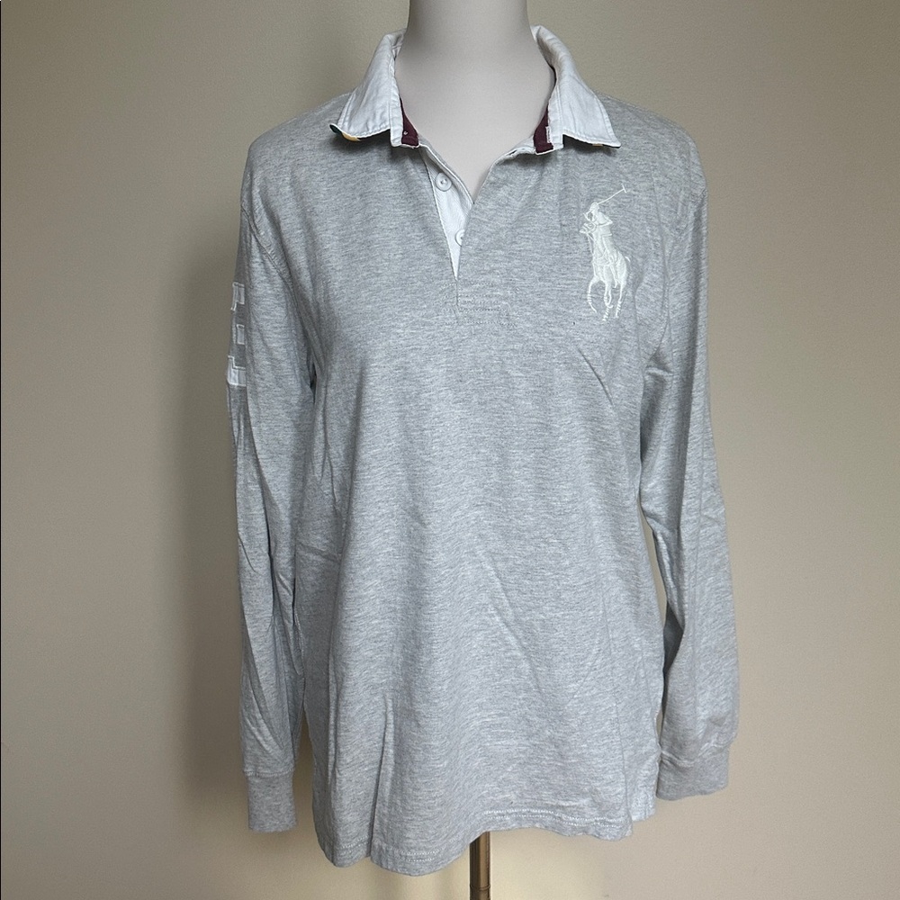 Polo by Ralph Lauren Big Pony Long Sleeve Rugby Shirt – Gray Cotton, XL 18-20